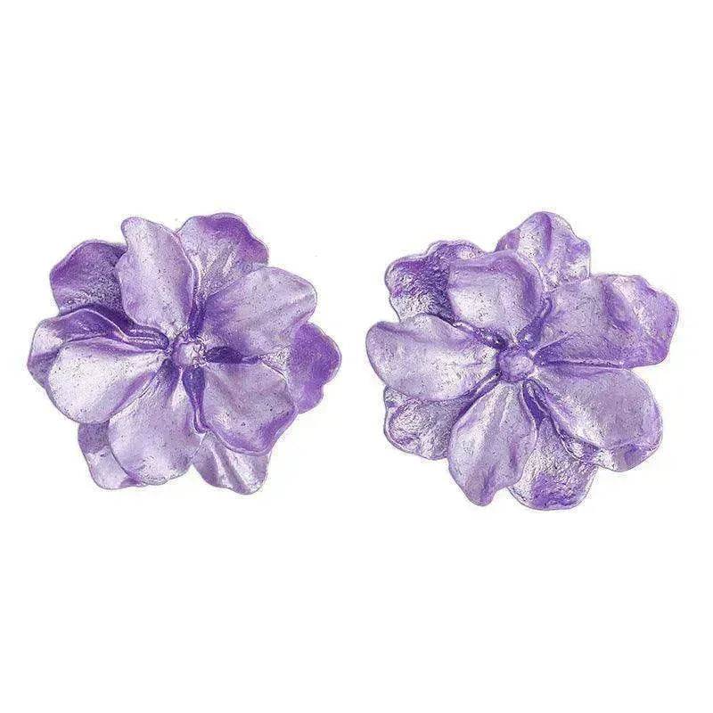 Purple Flower Internet Influencer Fairy Resin Stud Earrings For Women - Velora