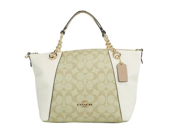 Coach (C8531) Kacey Light Khaki Chalk Signature Coated Canvas Convertible Top Zip Satchel Handbag