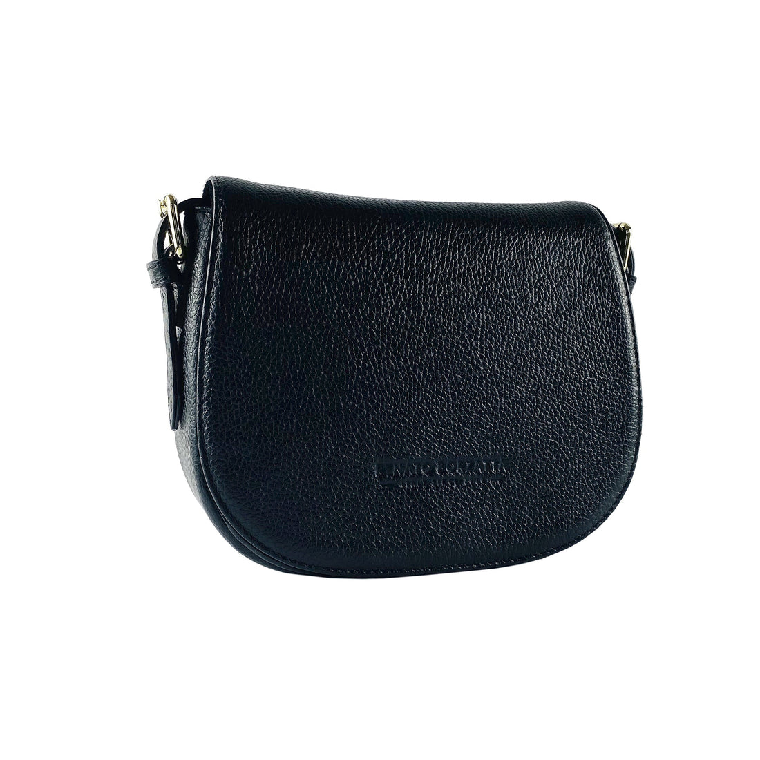 RB1002A | Borsa a Tracolla  in Vera Pelle Made in Italy con Tracolla removibile in pelle e attacchi con fibbie in metallo Oro Lucido - Colore Nero - Dimensioni: cm 26 x 20 x 10 - Velora Luxury Fashion