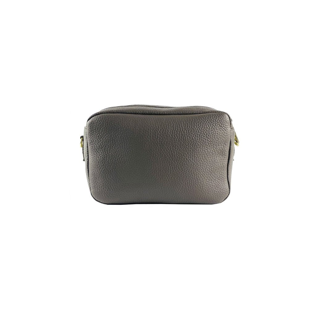 RB1008AQ | Tracollina Donna Doppia Lampo in Vera Pelle Made in Italy. Tracolla removibile. Attacchi con moschettoni in metallo Oro Lucido - Colore Taupe - Dimensioni: cm 20 x 15 x 9 - Velora Luxury Fashion