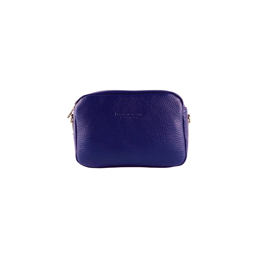 RB1008Y | Tracollina Donna Doppia Lampo in Vera Pelle Made in Italy. Tracolla removibile. Attacchi con moschettoni in metallo Oro Lucido - Colore Viola - Dimensioni: cm 20 x 15 x 9 - Velora Luxury Fashion