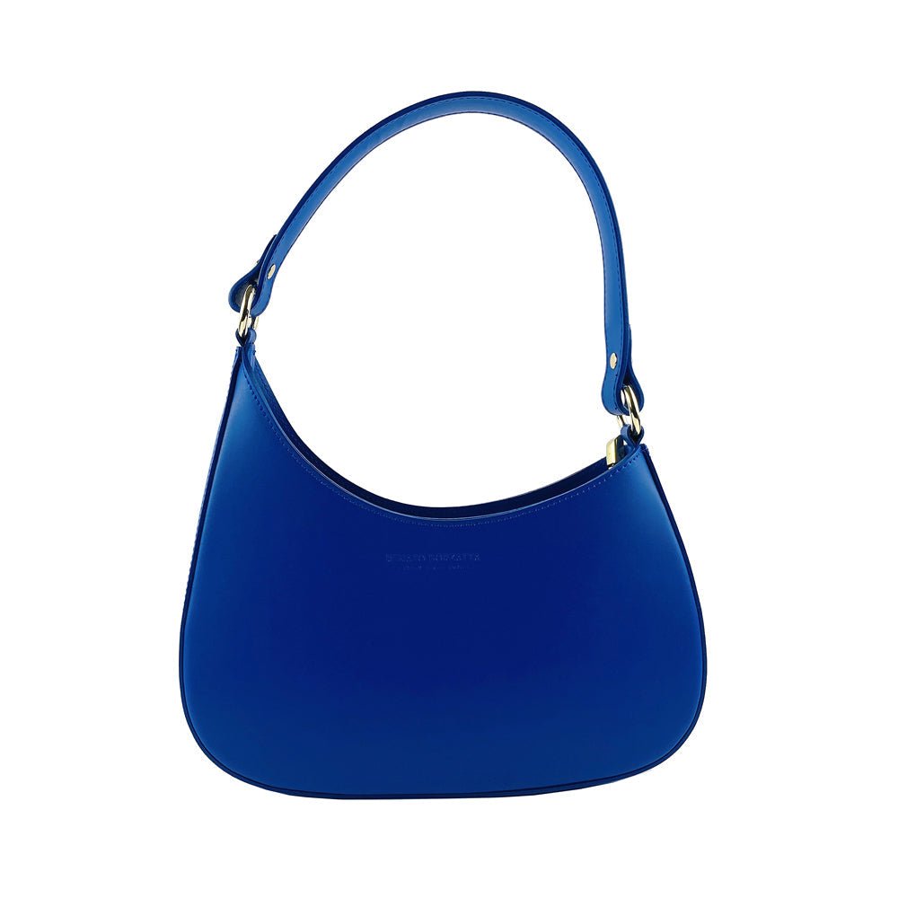 RB1013CH | Borsa Donna a spalla e Tracolla removibili in Vera Pelle Made in Italy. Attacchi con moschettoni in metallo Oro Lucido - Colore Blu Royal - Dimensioni: cm 28 x 6 x 25 + 12 (manico) - Velora Luxury Fashion
