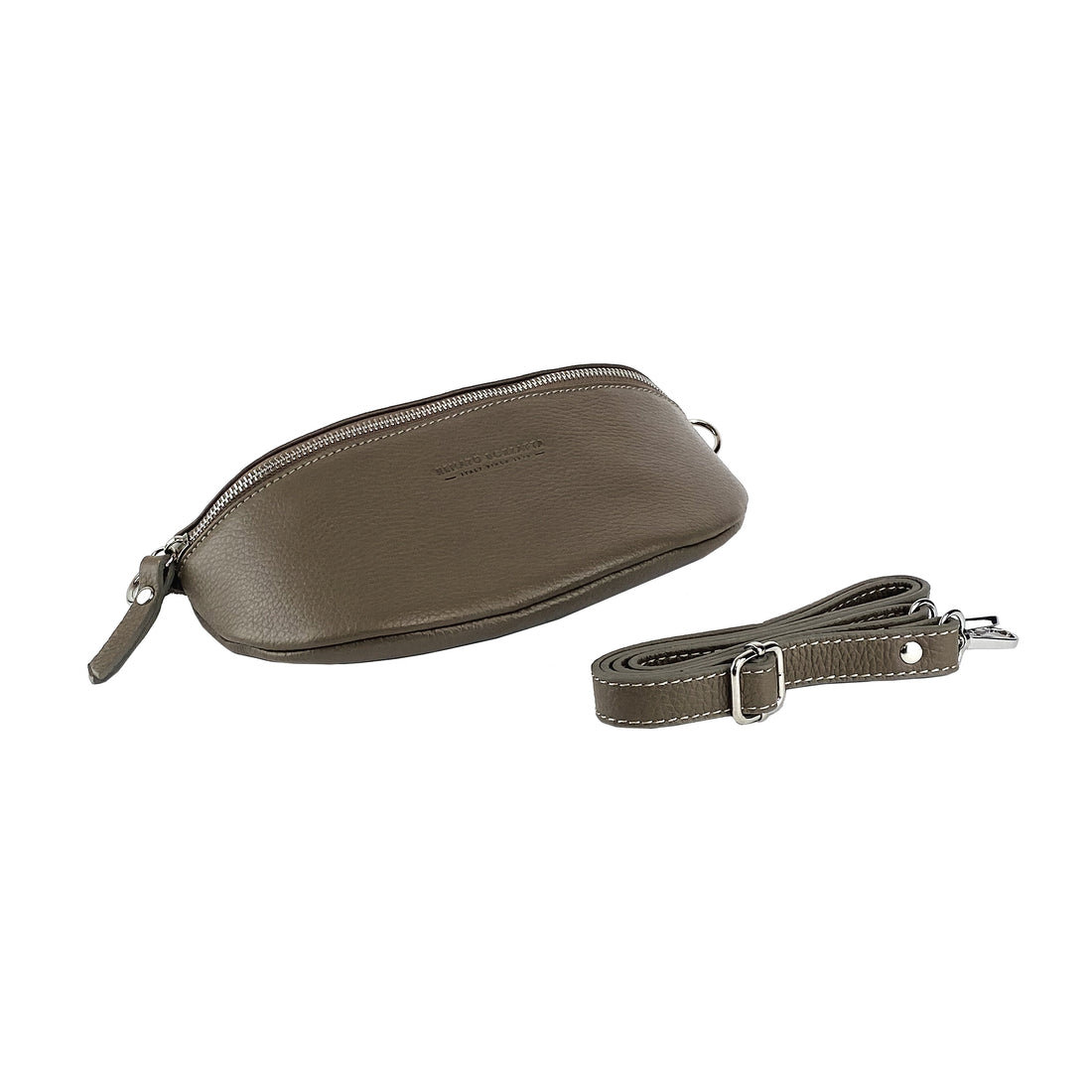 RB1015AQ | Marsupio con tracolla removibile in Vera Pelle Made in Italy. Attacchi con moschettoni in metallo Nickel Lucido - Colore Taupe - Dimensioni: 24 x 14 x 7 - Velora Luxury Fashion