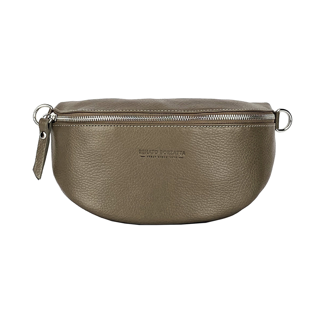 RB1015AQ | Marsupio con tracolla removibile in Vera Pelle Made in Italy. Attacchi con moschettoni in metallo Nickel Lucido - Colore Taupe - Dimensioni: 24 x 14 x 7 - Velora Luxury Fashion