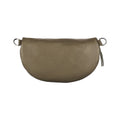 RB1015AQ | Marsupio con tracolla removibile in Vera Pelle Made in Italy. Attacchi con moschettoni in metallo Nickel Lucido - Colore Taupe - Dimensioni: 24 x 14 x 7 - Velora Luxury Fashion