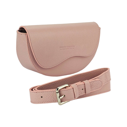 RB1027AZ  | Borsa Donna a Bandoliera stondata in Vera Pelle Made in Italy. Tracolla removibile e regolabile in pelle. Accessori Nickel Lucido - Colore Rosa Antico - Dimensioni: cm 25 x 15 x 9 - Velora Luxury Fashion