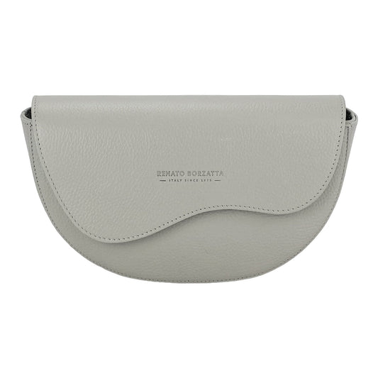 RB1027BO  | Borsa Donna a Bandoliera stondata in Vera Pelle Made in Italy. Tracolla removibile e regolabile in pelle. Accessori Nickel Lucido - Colore Ghiaccio - Dimensioni: cm 25 x 15 x 9 - Velora Luxury Fashion