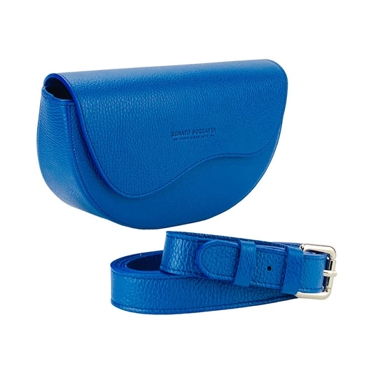 RB1027CH  | Borsa Donna a Bandoliera stondata in Vera Pelle Made in Italy. Tracolla removibile e regolabile in pelle. Accessori Nickel Lucido - Colore Blu Royal - Dimensioni: cm 25 x 15 x 9 - Velora Luxury Fashion