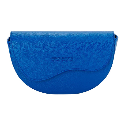 RB1027CH  | Borsa Donna a Bandoliera stondata in Vera Pelle Made in Italy. Tracolla removibile e regolabile in pelle. Accessori Nickel Lucido - Colore Blu Royal - Dimensioni: cm 25 x 15 x 9 - Velora Luxury Fashion