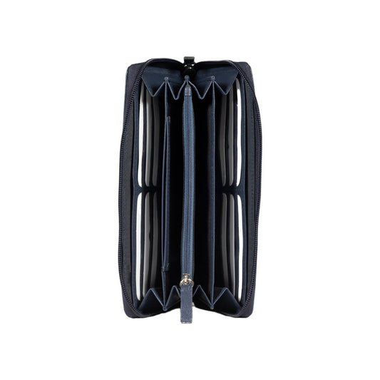 RB12080D | Portafogli Donna in Vera Pelle pieno fiore, con leggera grana. Colore Blu. Protezione RFID. Dimensioni: cm 20 x 10 x 2,5. Confezione: Scatola regalo fondo/coperchio - Velora Luxury Fashion