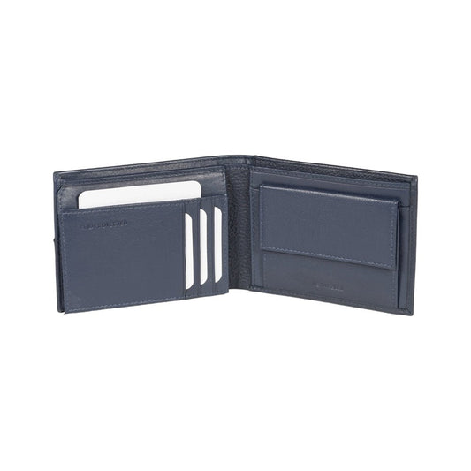RB12104D | Portafogli Uomo in Vera Pelle pieno fiore, grana dollaro/leggera. Colore Blu. Protezione RFID. Dimensioni da chiuso: cm 12,5 x 9,5 x 2. Confezione: Scatola regalo fondo/coperchio - Velora Luxury Fashion