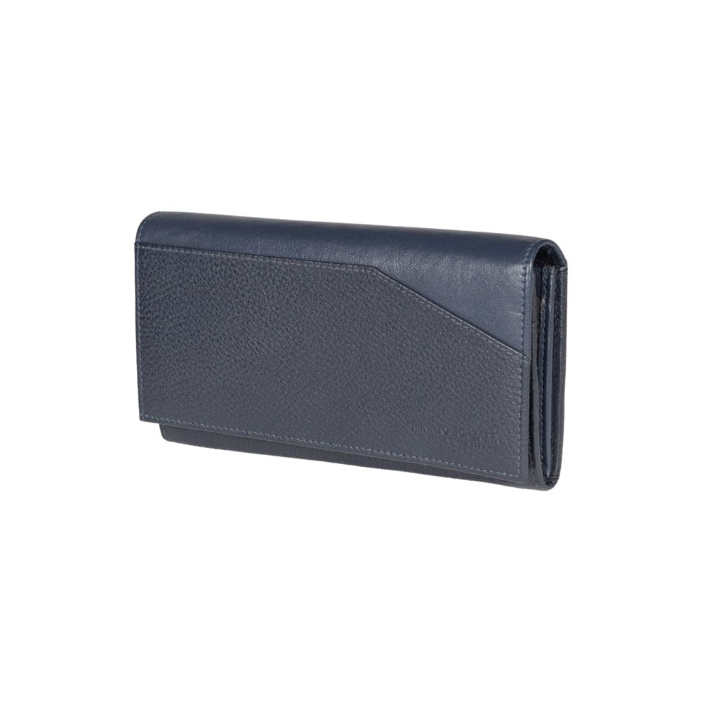 RB12129D | Portafogli Donna in Vera Pelle pieno fiore, grana dollaro/leggera. Colore Blu. Protezione RFID. Dimensioni da chiuso: cm 18,5 x 10 x 3. Confezione: Scatola regalo fondo/coperchio - Velora Luxury Fashion