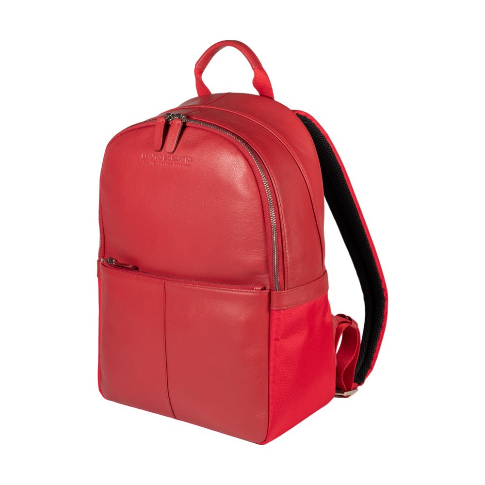 RB2001V | Zaino Porta Netbook/Tablet in Nylon/Vera Pelle, con leggera grana. Chiusura con lampo e spallacci regolabili - Colore Rosso - Dimensioni: cm 27 x 38 x 14. Confezione: Sacchetto Tessuto non Tessuto - Velora Luxury Fashion