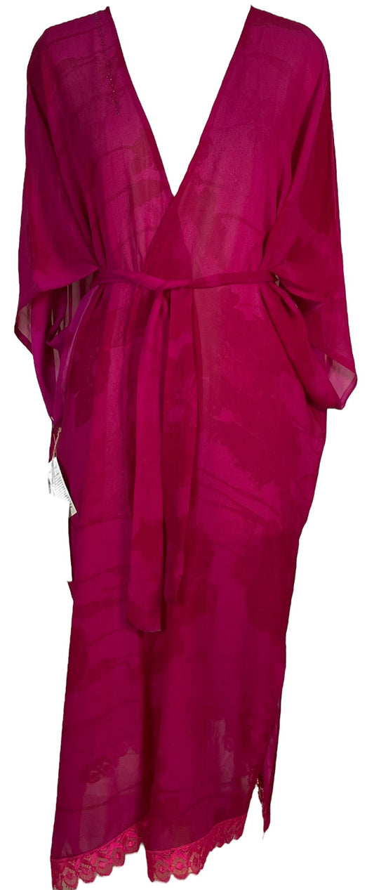PRG6790 Sheer Avatar Long Pure Silk Kimono Sleeved Duster with Belt - Velora