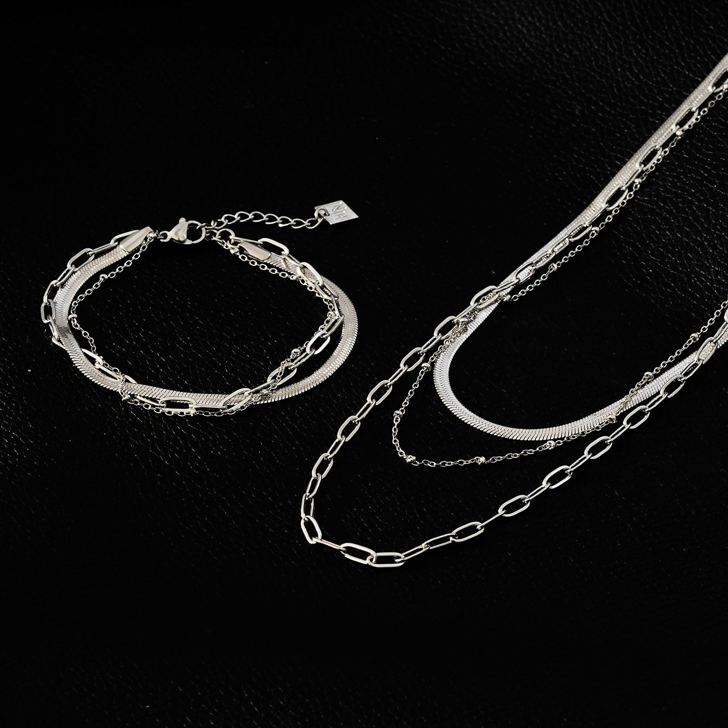 REINEDA: Triple Stacked White Gold (Silver Toned) Bracelet - Velora