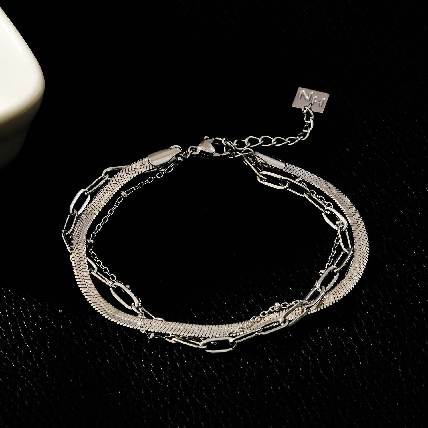 REINEDA: Triple Stacked White Gold (Silver Toned) Bracelet - Velora