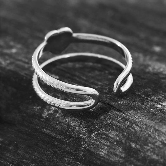 RENEE Silver Toned White Gold: Double Stacked Zirconia (CZ) Embellished Heart Ring - Velora