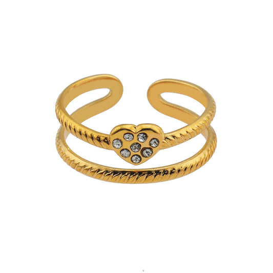 RENEE Gold: Double Stacked Zirconia (CZ) Embellished Heart Ring - Velora