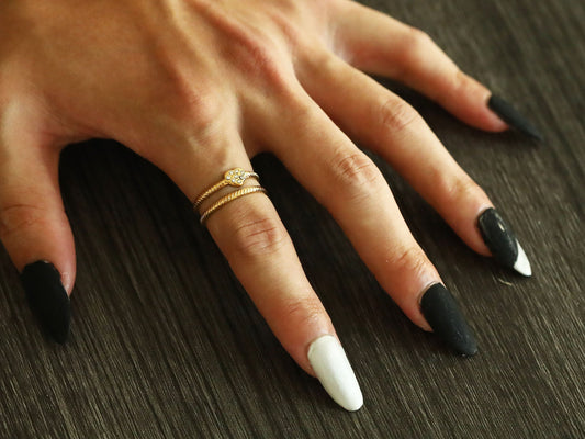 RENEE Gold: Double Stacked Zirconia (CZ) Embellished Heart Ring - Velora