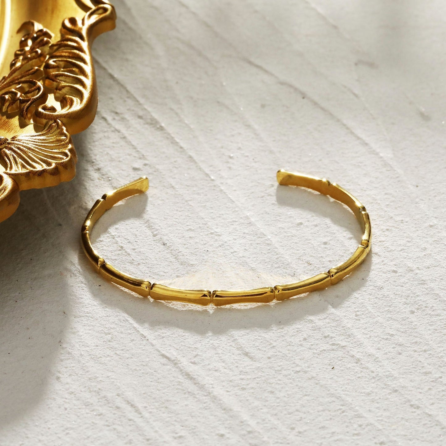 RENEE Gold: Luxury Bamboo Cuff Bracelet – Elegant Nature-Inspired Minimalist Design - Velora