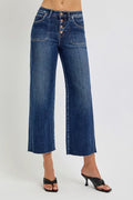 RISEN Full Size High Rise Crop Wide Button Up Jeans Plus Size - Velora Luxury Fashion