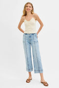 RISEN Full Size High Rise Crop Wide Front Seam Detailed Jeans Plus Size - Velora Luxury Fashion