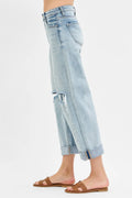 RISEN Full Size Mid Rise Fit Boyfriend Jeans with Cuff Plus Size - Velora Luxury Fashion