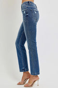 RISEN Full Size Tummy Control Elastic Band Mid Rise Straight Jeans Plus Size - Velora Luxury Fashion