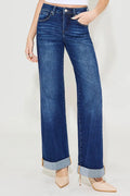 RISEN Full Size Tummy Control High Rise Wide Leg Cuffed Jeans Plus Size - Velora Luxury Fashion