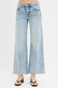 RISEN Full Size Tummy Control Low Rise Wide Leg Raw Cut Hem Jeans Plus Size - Velora Luxury Fashion