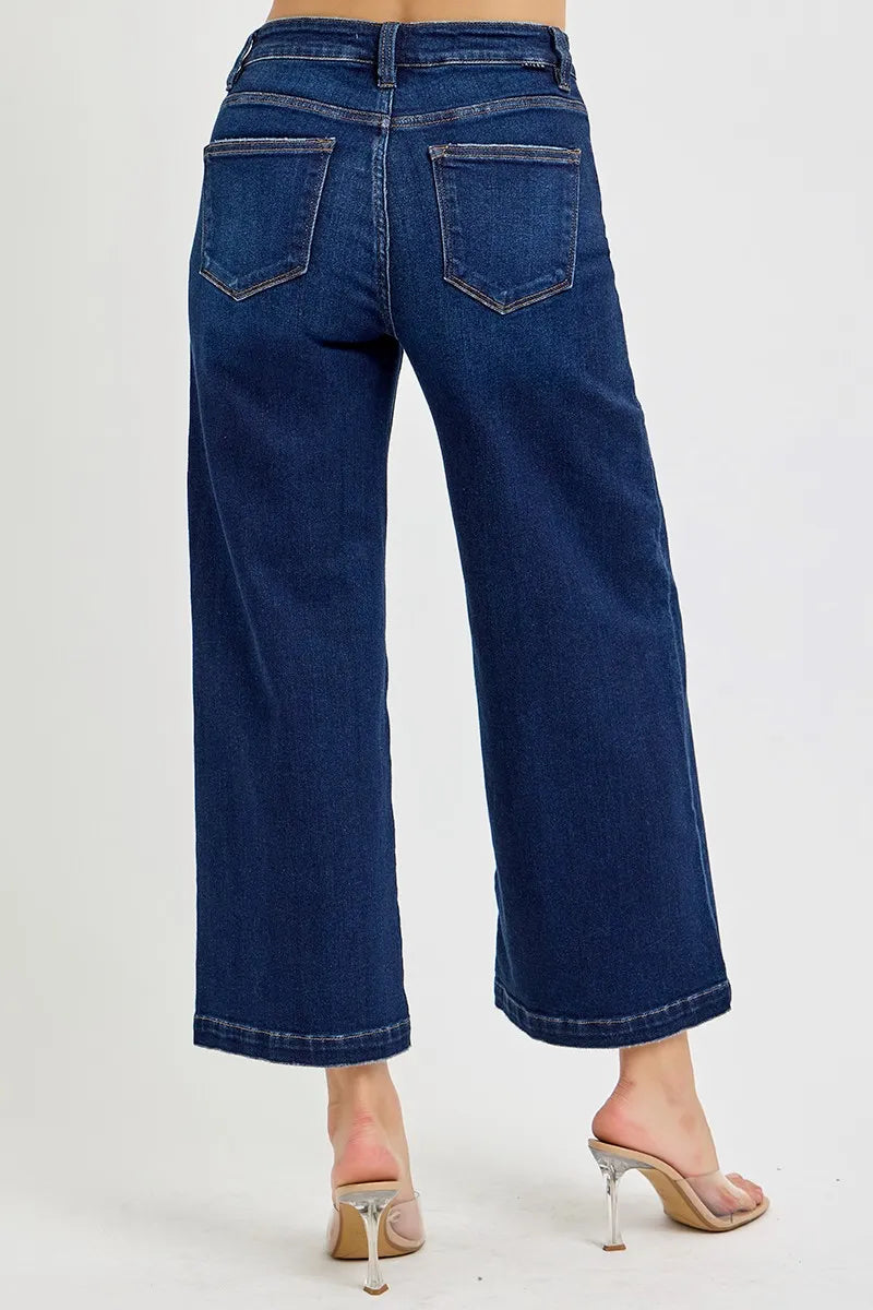 RISEN High Rise Crop Wide Jeans - Velora Luxury Fashion
