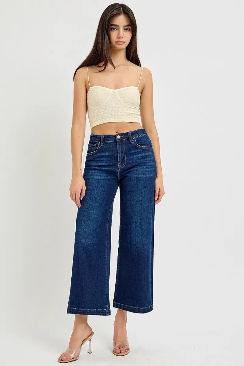 RISEN High Rise Crop Wide Jeans - Velora Luxury Fashion