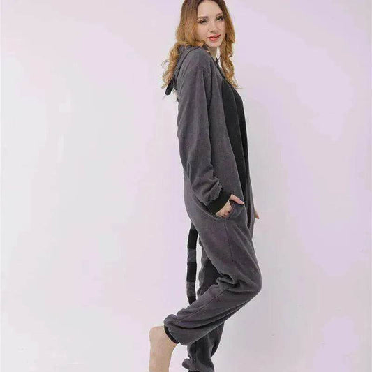 Raccoon cartoon animal one-piece pajamas polar fleece material - Velora