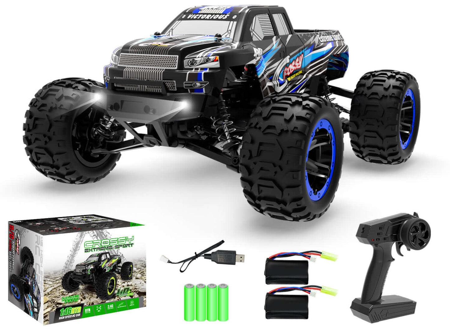 Racent Crossy 1/16 Scale 4x4 RC Monster Truck - 30mph Fast, High Speed, Off Road - Velora Luxury Fashion