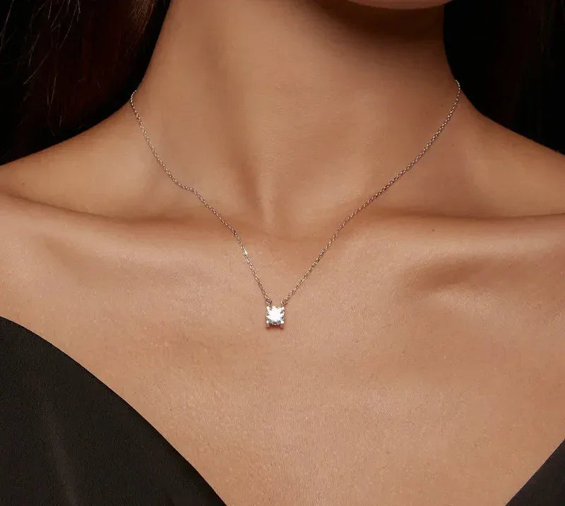 Radiant 1ct Moissanite Sterling Silver Pendant Necklace - Velora Luxury Fashion