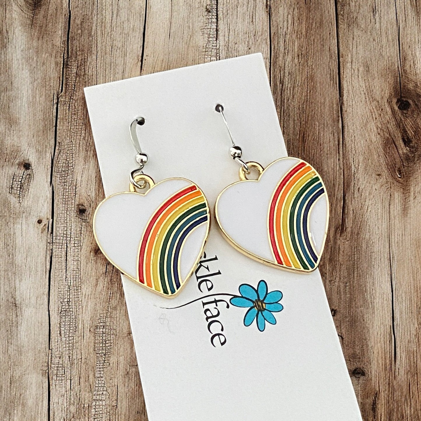 Rainbow Heart Hook Earrings – White Enamel & Multicolor Rainbow - Velora Luxury Fashion