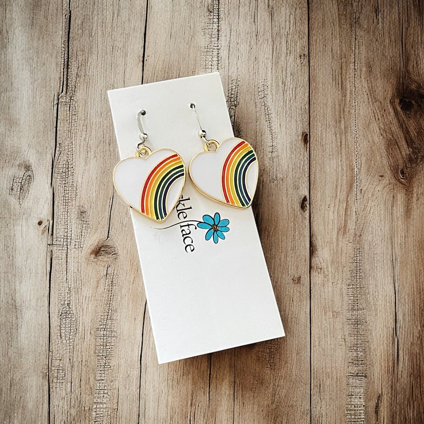 Rainbow Heart Hook Earrings – White Enamel & Multicolor Rainbow - Velora Luxury Fashion