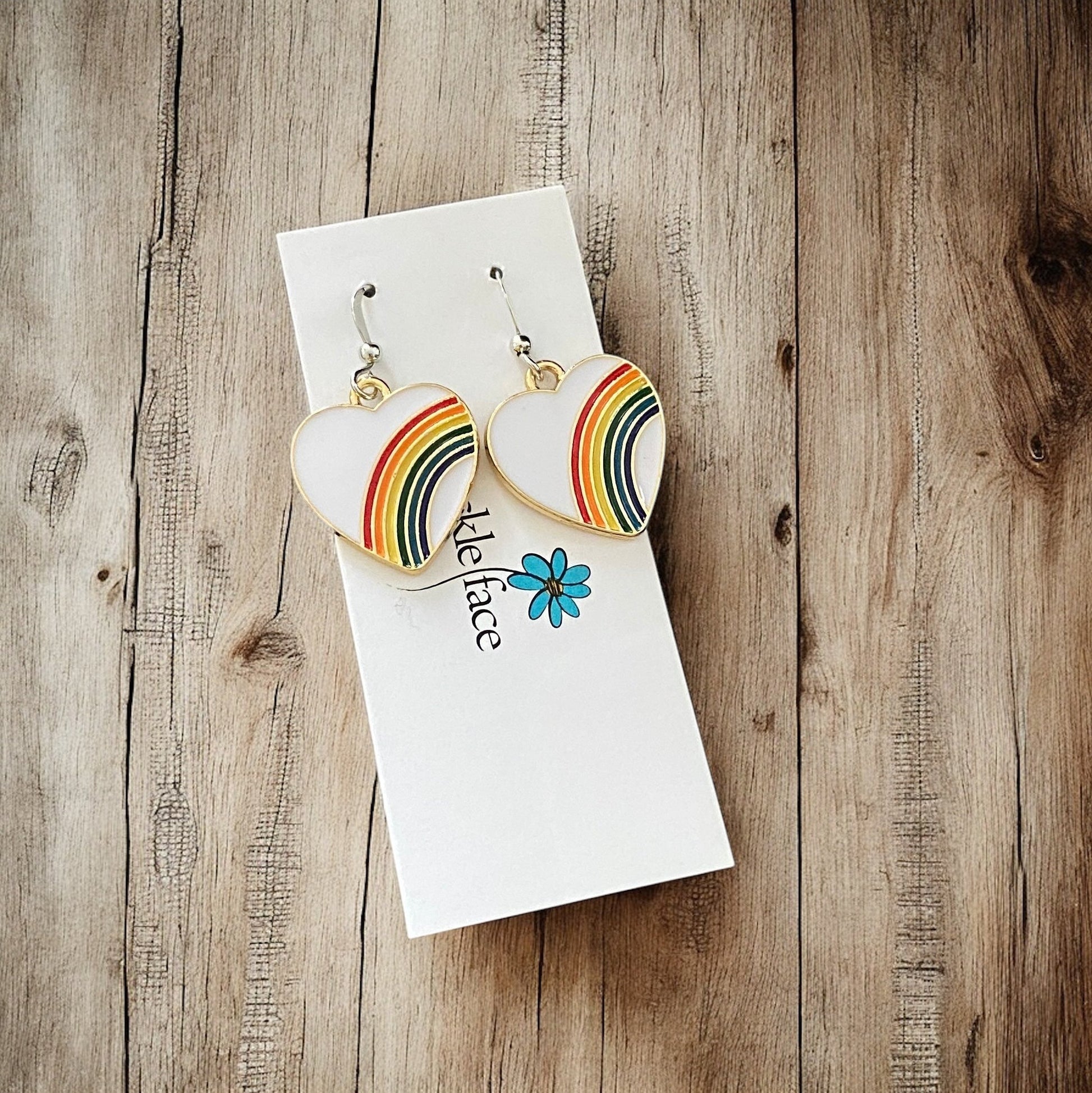 Rainbow Heart Hook Earrings – White Enamel & Multicolor Rainbow - Velora Luxury Fashion