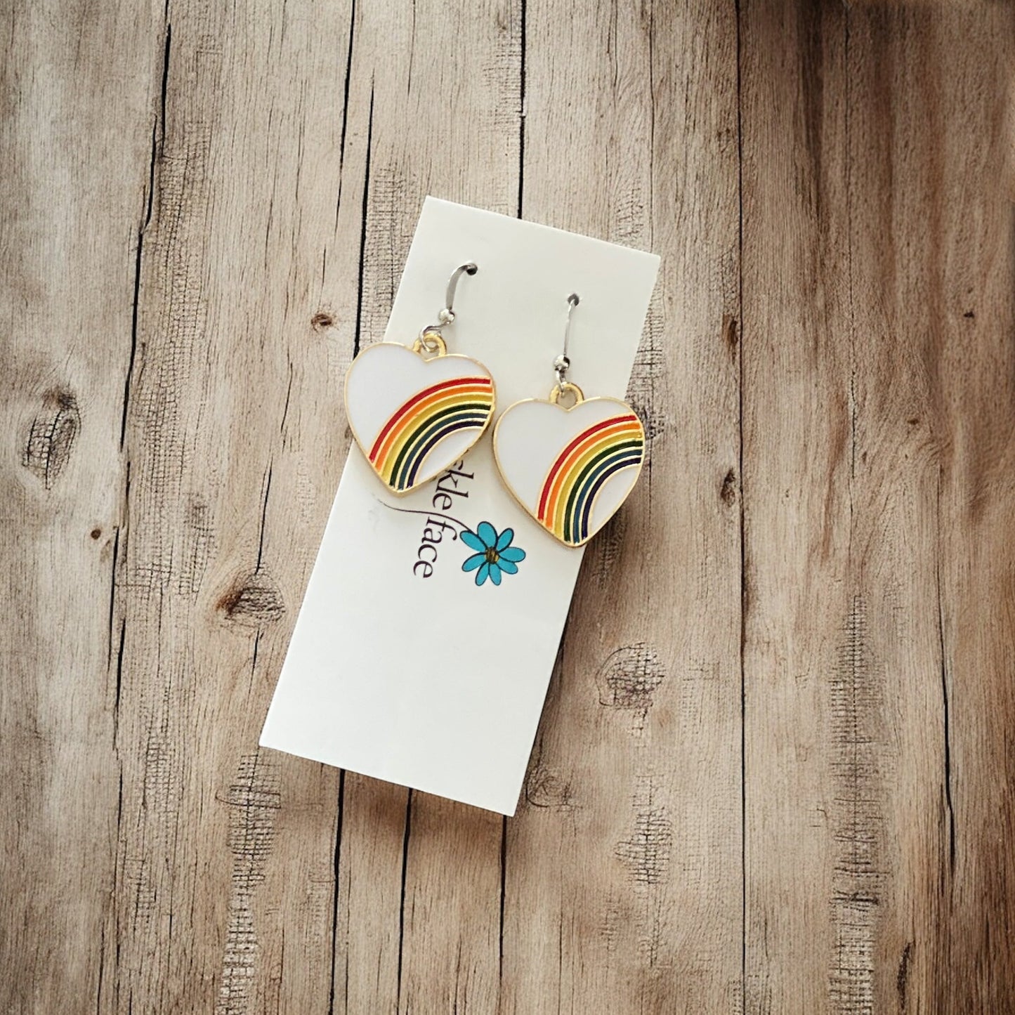 Rainbow Heart Hook Earrings – White Enamel & Multicolor Rainbow - Velora Luxury Fashion