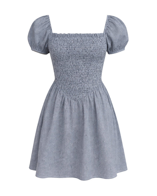 Ramona - Smocked Puff Sleeve Square Neck Dress Black Gingham