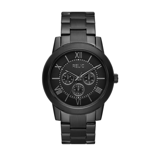 Relic by Fossil Mens Isaac Multifunction Black Stainless Steel Bracelet Watch (Model: ZR16020) - Velora Luxury Fashion