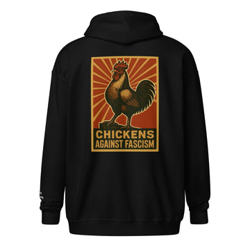 Retro Chickens Against Fascism Unisex heavy blend zip Bunny Hug (Hoodie) - Velora Luxury Fashion