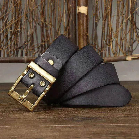 Retro Washed Matte Top-grain Leather Brass Buckle Belt - Velora