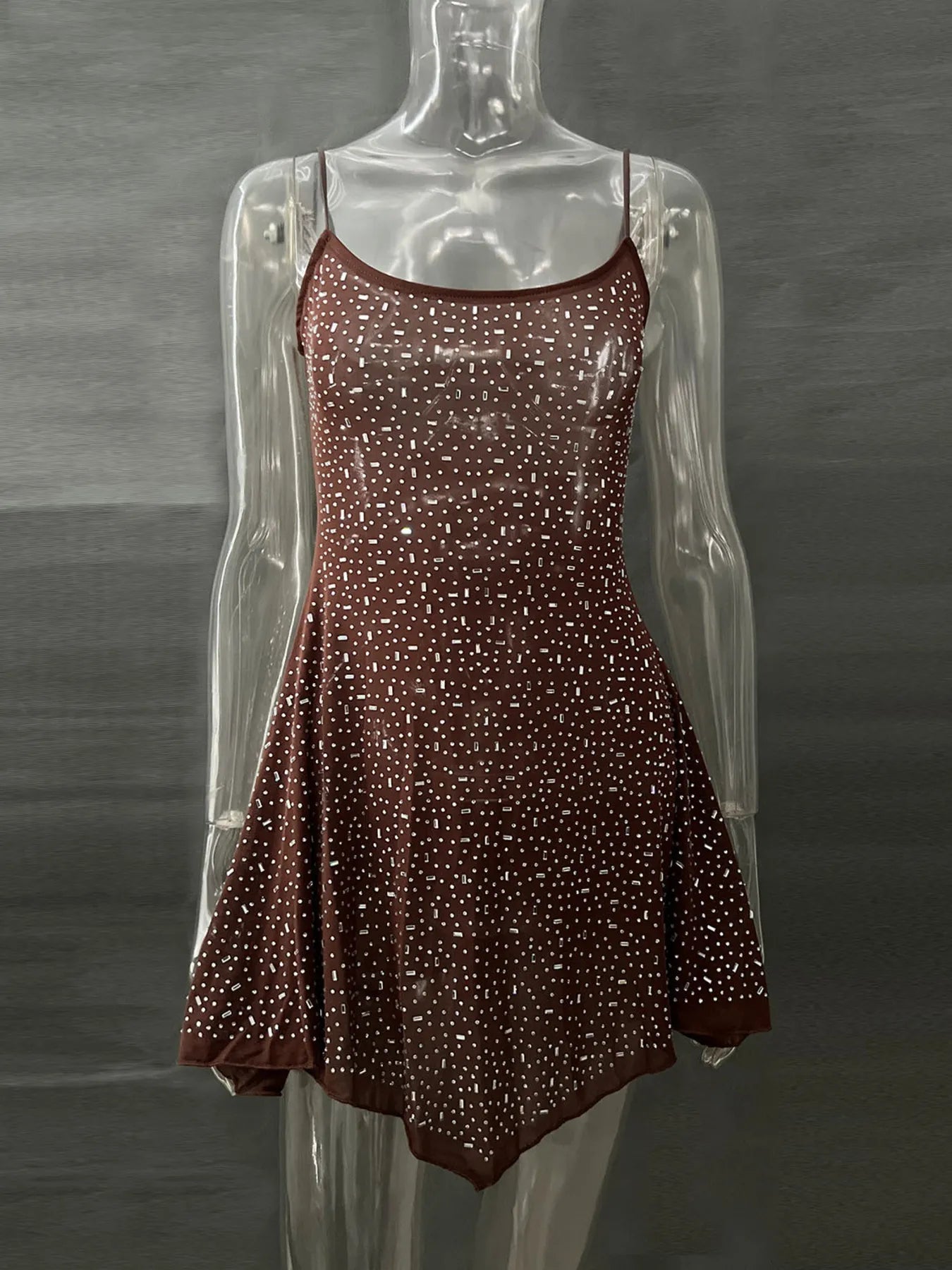 Rhinestone Decor Mini Cami Dress - Velora Luxury Fashion