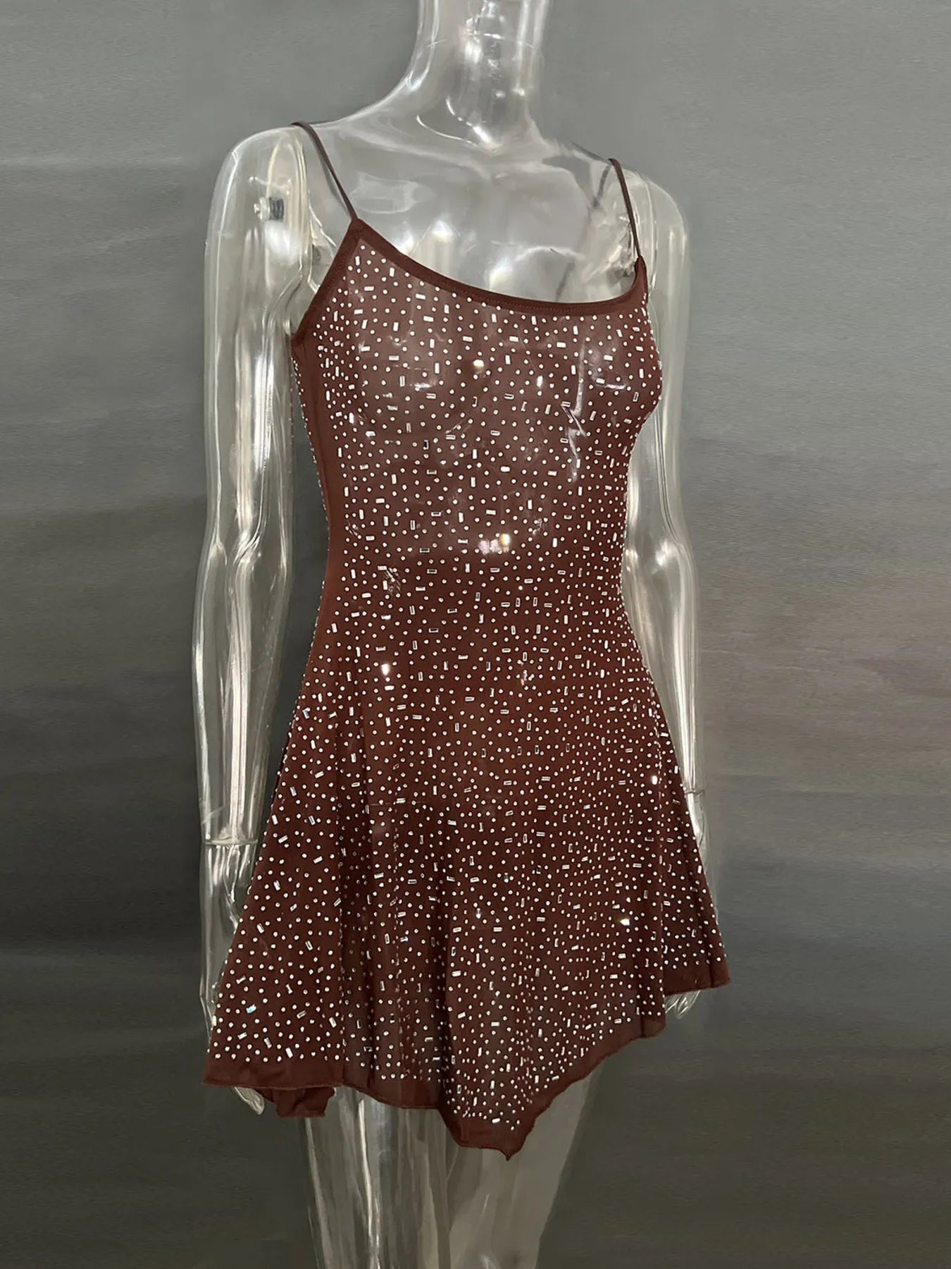 Rhinestone Decor Mini Cami Dress - Velora Luxury Fashion