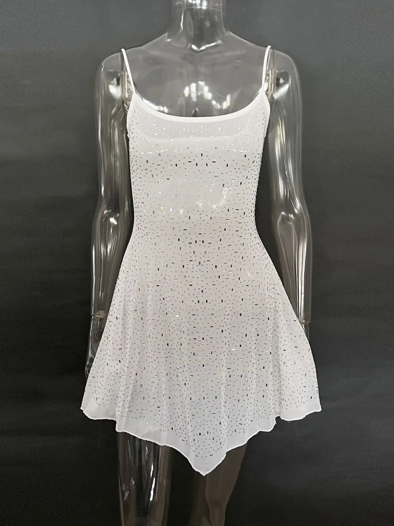 Rhinestone Decor Mini Cami Dress - Velora Luxury Fashion