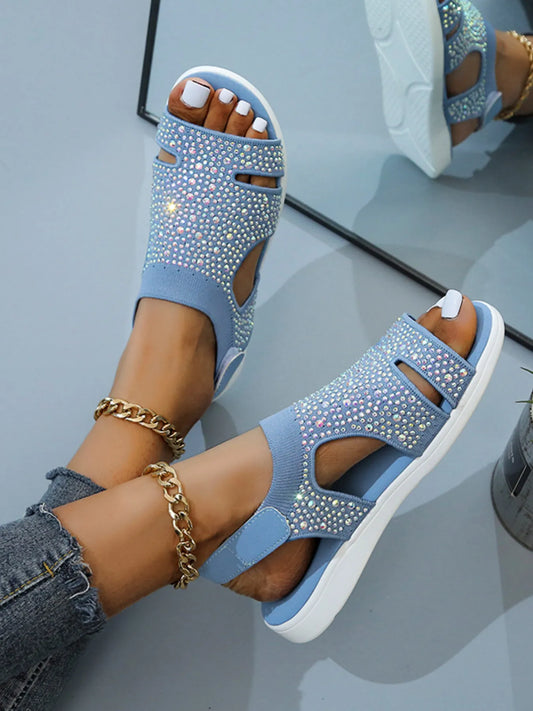 Rhinestone Embellished Cutout Sandals - Velora Luxury Fashion