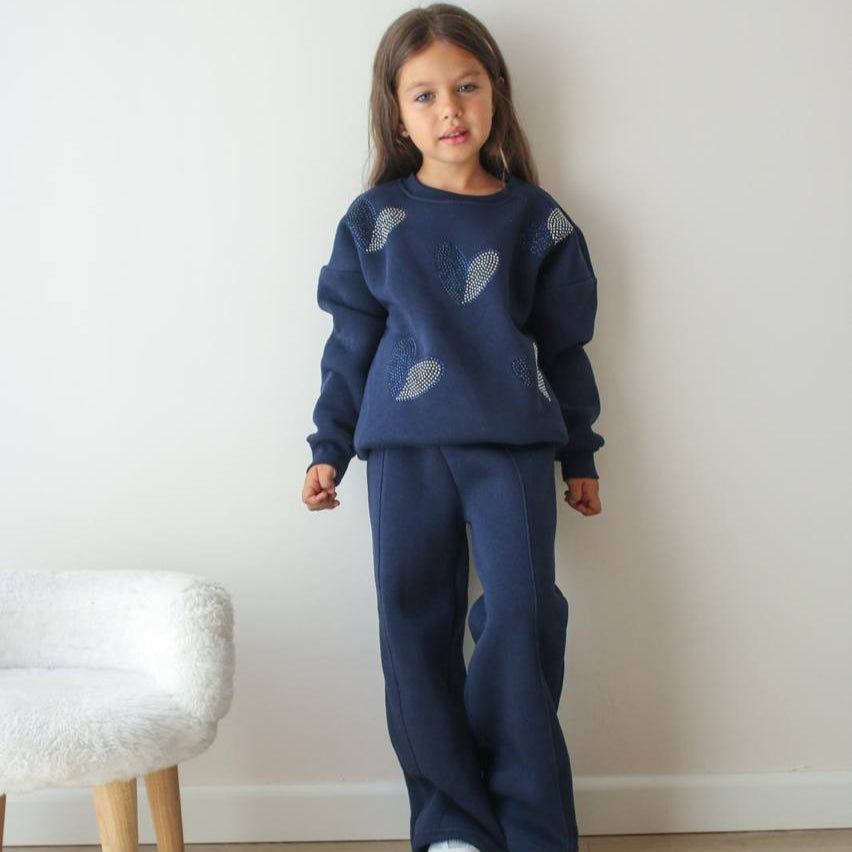 Rhinestone Hearts Girls Casual Set - Velora Luxury Fashion