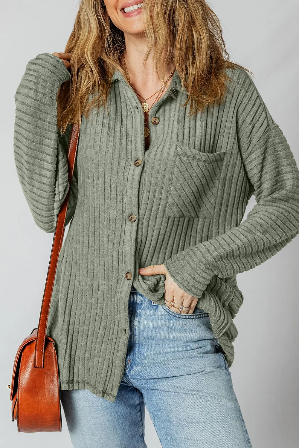 Ribbed Knit Button-Up Cardigan - Velora Luxury Fashion