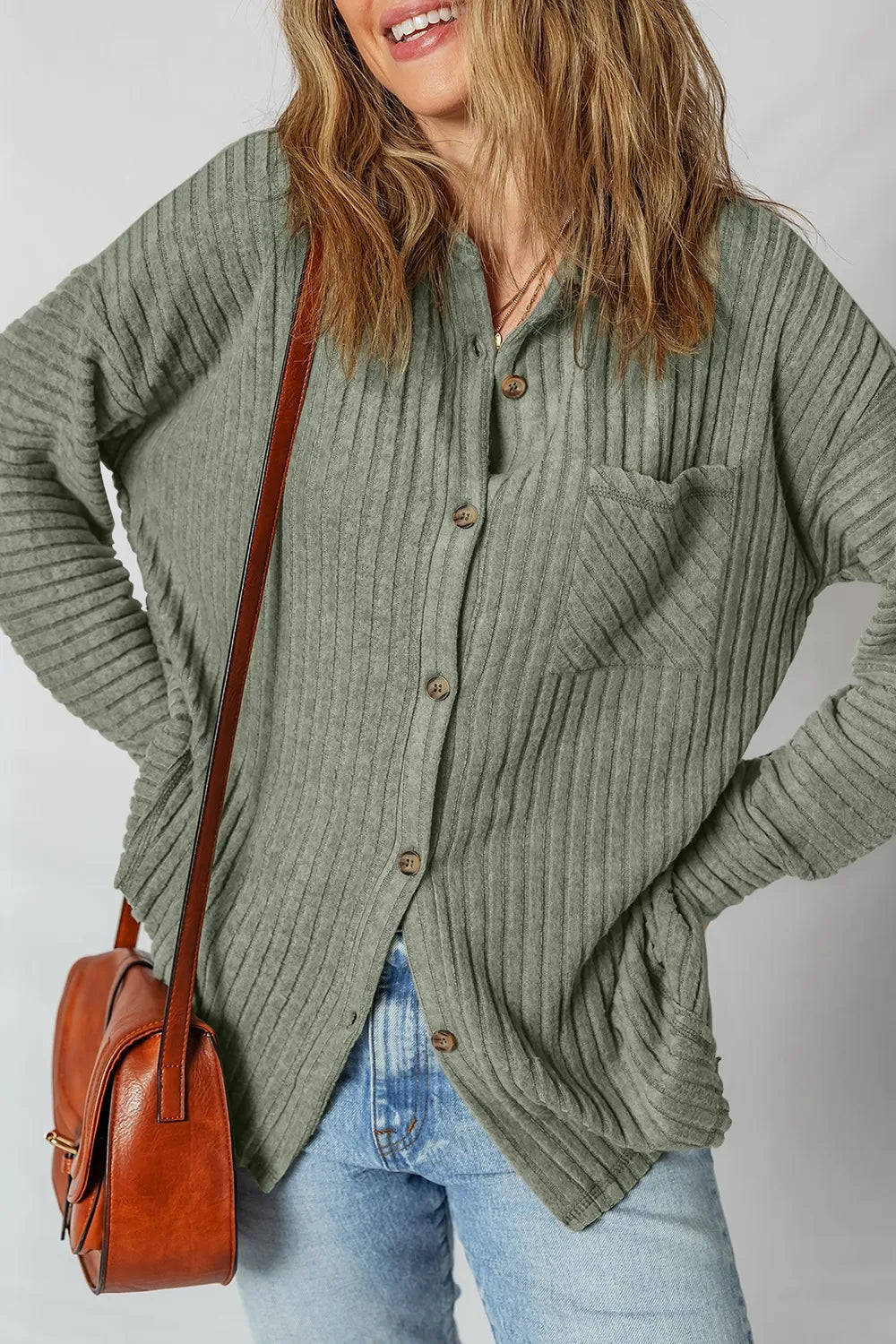 Ribbed Knit Button-Up Cardigan - Velora Luxury Fashion